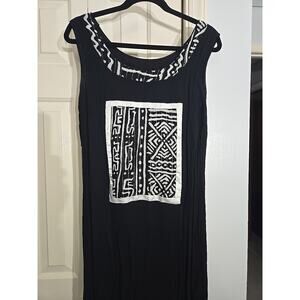 Women's ASHRO Black Rayon Sleeveless Maxi Dress LG Boho Beach Gothic